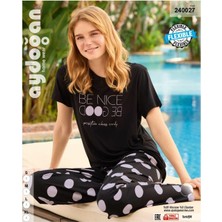 Intive Lingerie Aydoğan Homewear -Be Nice Be Good- Yazılı Puantiyeli Viskos Yazlık Pijama TAKIMI-240027