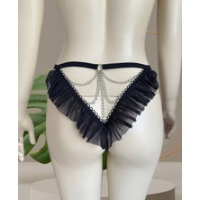 Intive Lingerie Siyaharkası Zincir Tül Volan Detaylı Transparan Ağı Pamuklu STRING-5260 (Özel Koleksiyon)