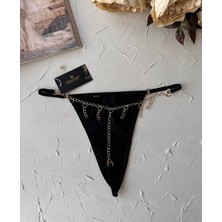 Intive Lingerie Siyah Arkası Zincir Detaylı Ağı Pamuklu  STRING-5250 (Özel Koleksiyon)