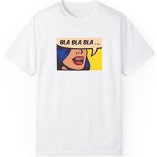 Bs Moda Unisex Bla Bla Baskılı Komik Beyaz Basic Tshirt