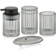 The Mia Vinka Banyo Seti 4 Parça Şeffaf Cam Malzemeden Modern Tasarım 300 ml