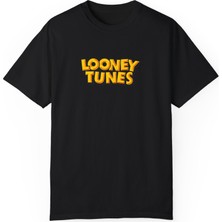 Bs Moda Unisex Looney Tunus Baskılı Siyah Basic Tshirt