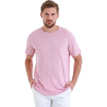 Pembe Regular Fit Düz Bisiklet Yaka Pamuklu Tişört
