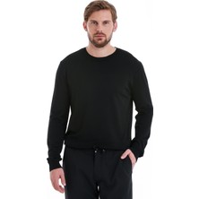 Hatemoğlu Siyah Regular Fit Düz Bisiklet Yaka Rayon Kazak