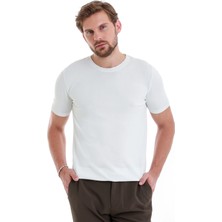 Beyaz Regular Fit Düz Bisiklet Yaka Rayon Triko Tişört