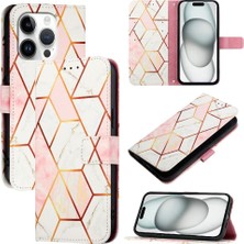 GX Boutique Iphone 16 Için Kılıf Pro Mermer Desen Cüzdan Kickstand Pu Deri (Yurt Dışından)