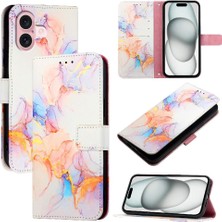 GX Boutique Iphone 16 Için Kılıf Pu Deri Kickstand Cüzdan Mermer Desen (Yurt Dışından)