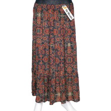 Hesna Kadın Olcay Yazlık Dokuma Viskon 3 Kat Etnik Lacivert Etek