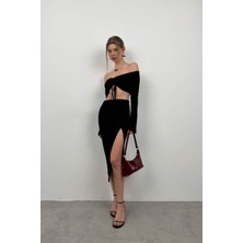 Black Fashion Kayık Yaka Asansörlü Bluz