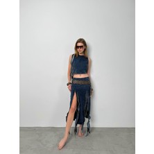 Black Fashion Fırfır Detay Denim Bluz