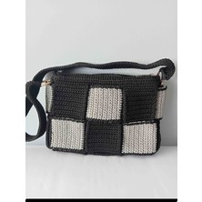 Hobi Durağı Polyester Makrome Ip  Siyah -Gri El Yapımı Tasarım Sihirli 😘 Omuz Çantası