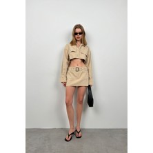 Black Fashion Düğme Detay Crop Ceket