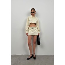 Black Fashion Düğme Detay Crop Ceket