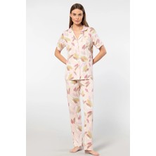 Türen 3355  Kadın Kısa Kollu Gömlek Yaka Pijama Takımı-Pudra