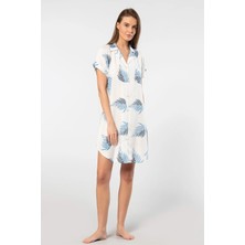 Türen 3601 Kadın Kısa Kollu Dokuma Gömlek Elbise -Ekru