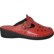 Shoemix Kadın Kırmızı Ortopedik Deri Sabo Terlik
