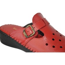 Shoemix Kadın Kırmızı Ortopedik Deri Sabo Terlik