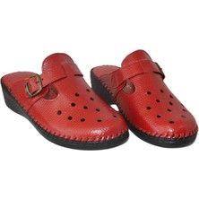 Shoemix Kadın Kırmızı Ortopedik Deri Sabo Terlik