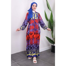 Kırmızı Yarım Düğmeli Eteği Katlı Viskon Elbise