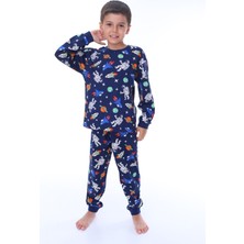 Bunny Hopp 3-8 Yaş Galaxy ve Astronot Baskılı  Pamuk Uzun Kollu Erkek Çocuk Pijama Takımı