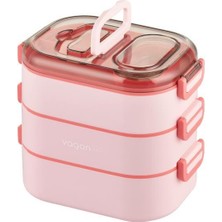 Vagonlife 1450 ml Üç Kat Beş Bölme Paslanmaz Çelik Bento Lunch Box Yeni Nesil Sefer Tası-Sos Kaseli Pembe - VGN-7083