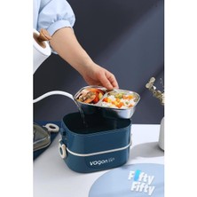 Vagonlife 1450 ml Üç Kat Beş Bölme Paslanmaz Çelik Bento Lunch Box Yeni Nesil Sefer Tası-Sos Kaseli Pembe - VGN-7083