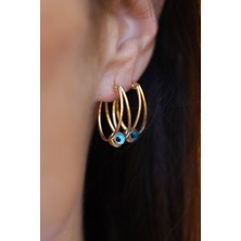 Yenigün Kuyumculuk 14 Ayar Altın Mavi Göz Boncuklu Halka Küpe