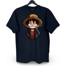 Nirvoda Monkey D Luffy One Piece Tarz Baskılı Unisex Bol Kalıp Bisiklet Yaka Tişört