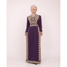 Büzüglü Kollu Beşgen Yakalı Geleneksel Ön Ve Yan Nakışlı Filistin Kadın Elbise M-3XL C100031