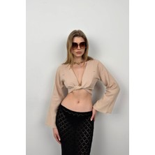 Black Fashion Volan Kol Bağlamalı Bluz