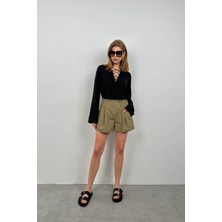 Black Fashion Bağcıklı Keten Bluz