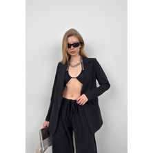 Black Fashion Tek Düğmeli Keten Blazer