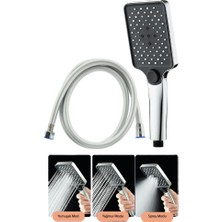 Ahlez Aqua Kare 3 Fonksiyonlu Duş Başlığı ve Pvc Duş Hortumu Duş Seti