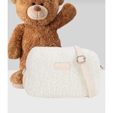 Trend Vitrin Beyaz Peluş Ayıcık Kürklü Çift Renk Kadın Çapraz Askılı Omuz Çanta