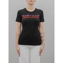 Just Cavalli Yuvarlak Yaka Baskılı Siyah Kadın T-Shirt 76Pahe06