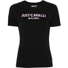 Just Cavalli Yuvarlak Yaka Baskılı Siyah - Beyaz Kadın T-Shirt 76Pahe13