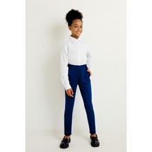 CMZ Collection Kız Çocuk Beli Lastikli Ribanalı Günlük Kumaş Okul Pantolonu