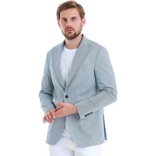 Hatem Saykı Lacivert Comfort Fit Çizgili Mono Yaka Klasik Ceket