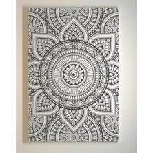 Dudu Gift 25X35 Resimli Tuval Çocuk Boyama Seti- Otantik-Mandala-6 Renk Akrilik Boya ve 2 Fırça Adet Fırça