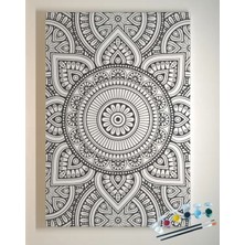 Dudu Gift 25X35 Resimli Tuval Çocuk Boyama Seti- Otantik-Mandala-6 Renk Akrilik Boya ve 2 Fırça Adet Fırça