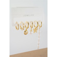 By Zeyna Aksesuar Kadın Vip Seri Zirkon Taşlı Karışık Figürlü 6'lı Küpe Seti ZRK0027