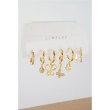 By Zeyna Aksesuar Kadın Vip Seri Zirkon Taşlı Karışık Figürlü 6'lı Küpe Seti ZRK0028