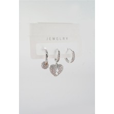 By Zeyna Aksesuar Kadın Vip Seri Baget Zirkon Taşlı Karışık Figürlü 3'lü Küpe  ZRK00549