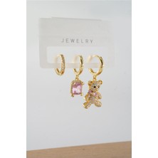 By Zeyna Aksesuar Kadın Vip Seri Baget Zirkon Taşlı Karışık Figürlü 3'lü Küpe  ZRK00552