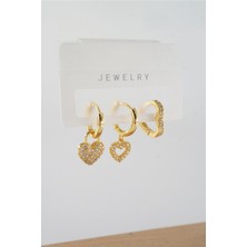 By Zeyna Aksesuar Kadın Vip Seri Baget Zirkon Taşlı Karışık Figürlü 3'lü Küpe  ZRK00556