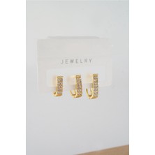 By Zeyna Aksesuar Kadın Vip Seri Baget Zirkon Taşlı Karışık Figürlü 3'lü Küpe  ZRK00559