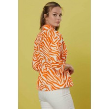 Selen Giyim Şömiziye Yaka Fermuarlı Zebra Desen Ceket