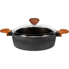 Febern Premium Bio Granit Alüminyum Döküm Nisch Tencere (Siyah-Koyu Ahşap Kulp)