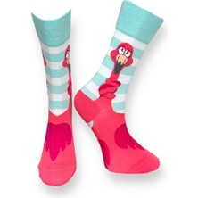 Me-Vo Tekli Pembe Renkli Bay/bayan Unisex Esnek Nem Alabilen Pamuklu Flamingo Desenli Soket Çorap