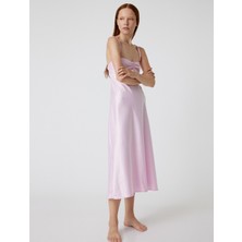 Koton Uzun Saten Gecelik Askılı Drape Detaylı Rahat Kalıp